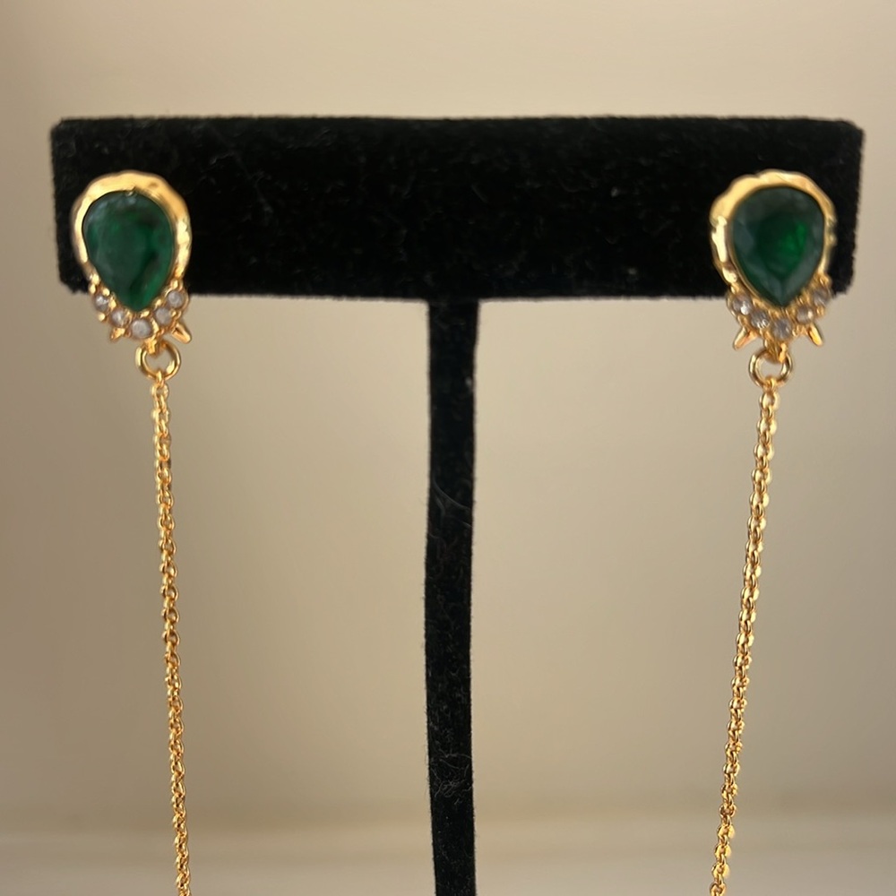 Alexis Bittar Gold and Green Drop Earrings - Picture 3 of 7